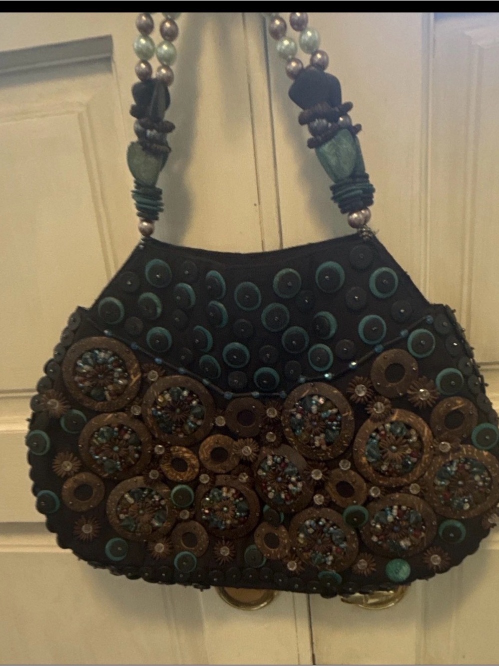 Simply Noelle Black Beaded Hobo Shoulder Bag Magnetic Closure Inner Pockets